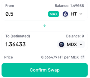MDEX–“Confirm Swap”をクリック